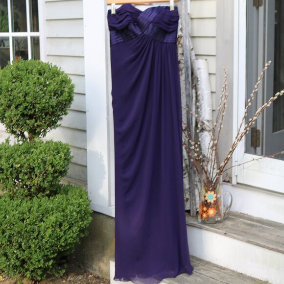 ABS Blueberry Purple Silk and Chiffon Side Drape Strapless Prom Bridal Dress 6 - Picture 1 of 8